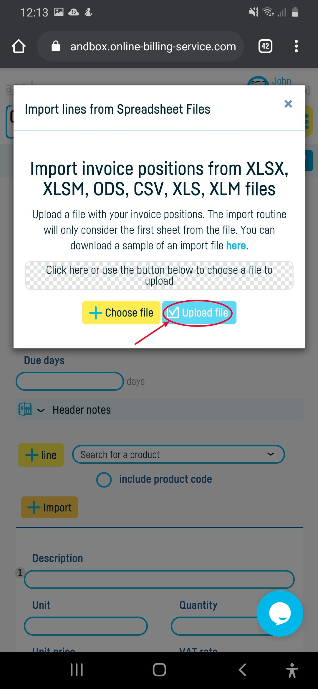 Import lines from documents into your invoice - step 3