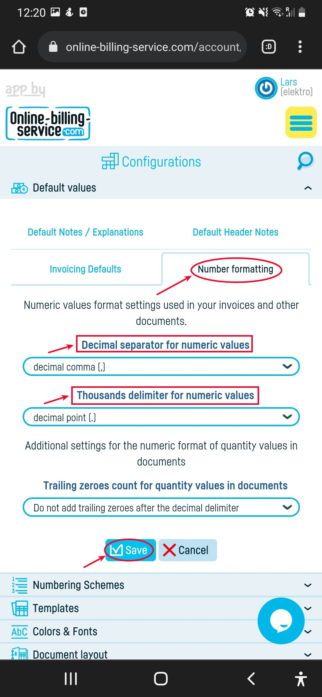 Formatting currency values in invoices - step 3