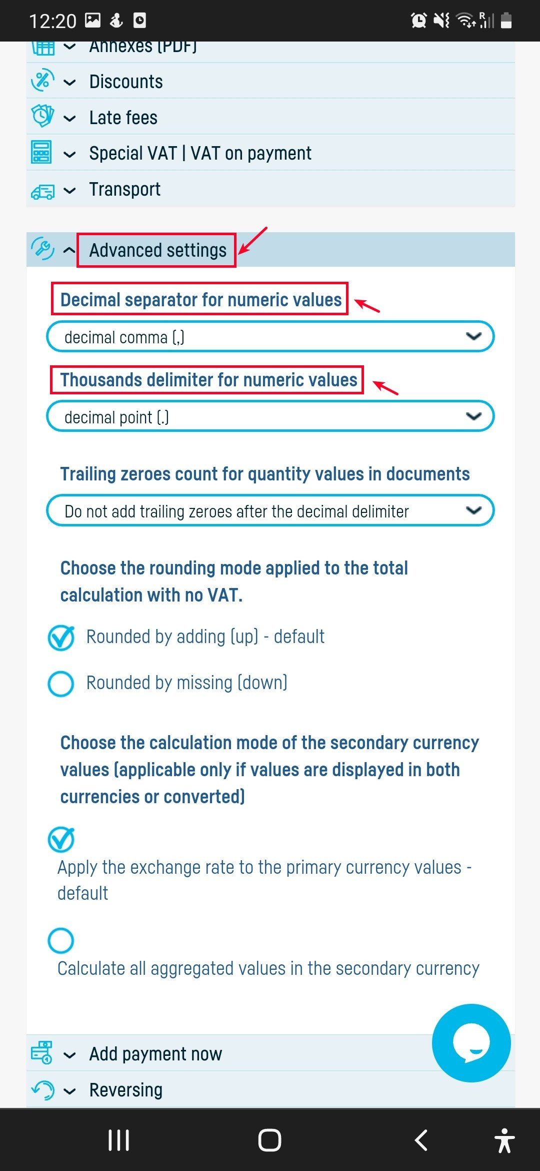 Formatting currency values in invoices - step 4