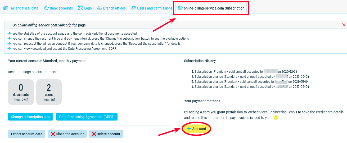 Automatic invoices payment by card - step 1