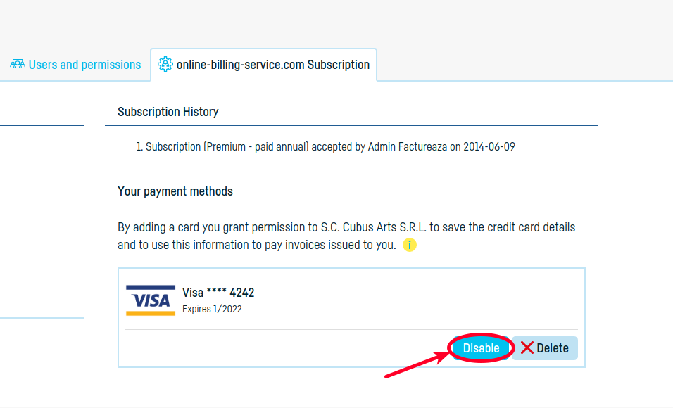 Automatic invoices payment by card - step 4