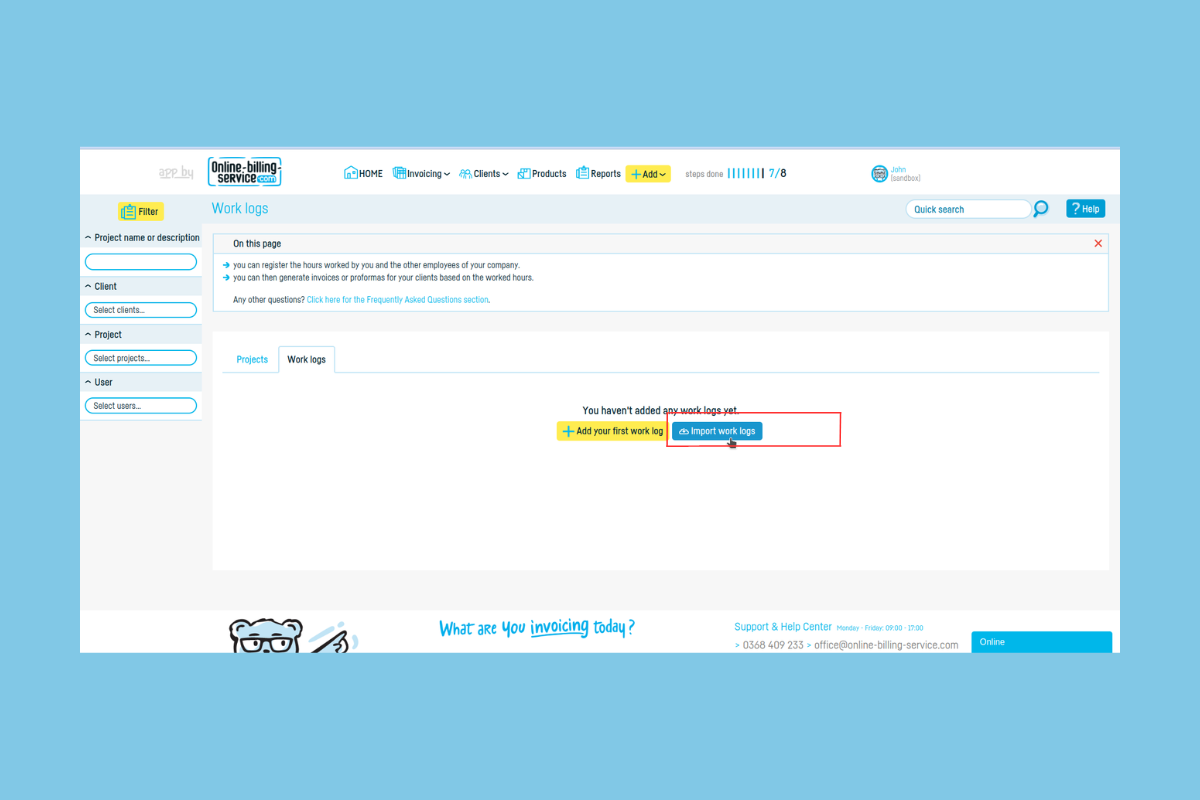 How to import work logs from Excel - step 2