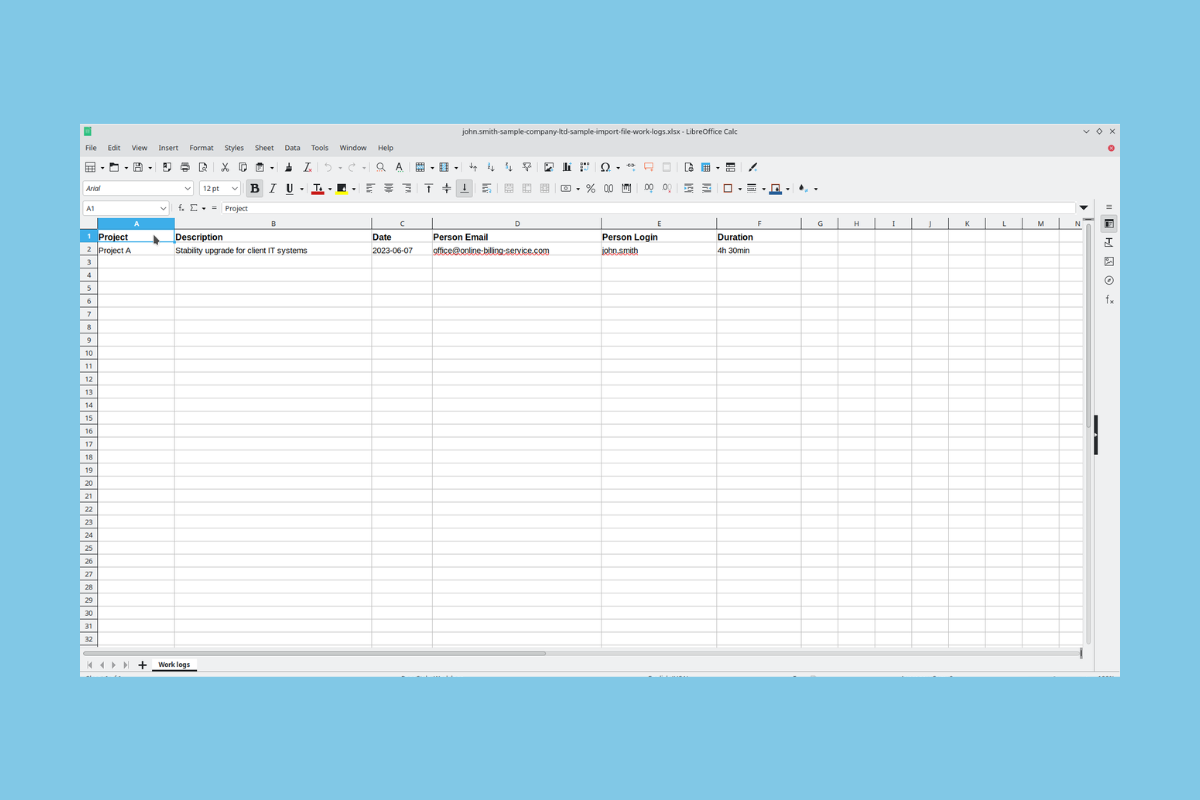 How to import work logs from Excel - step 4