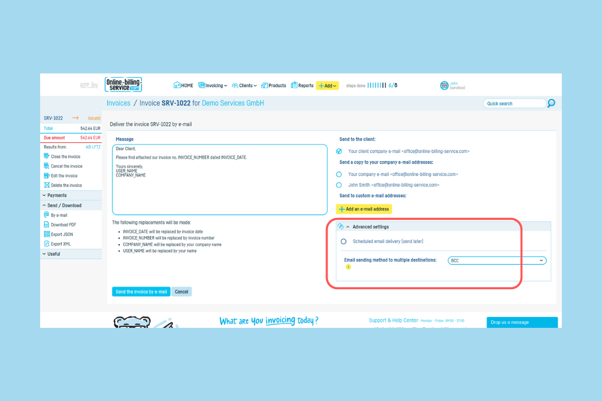 How do I schedule sending invoices by email? - step 5
