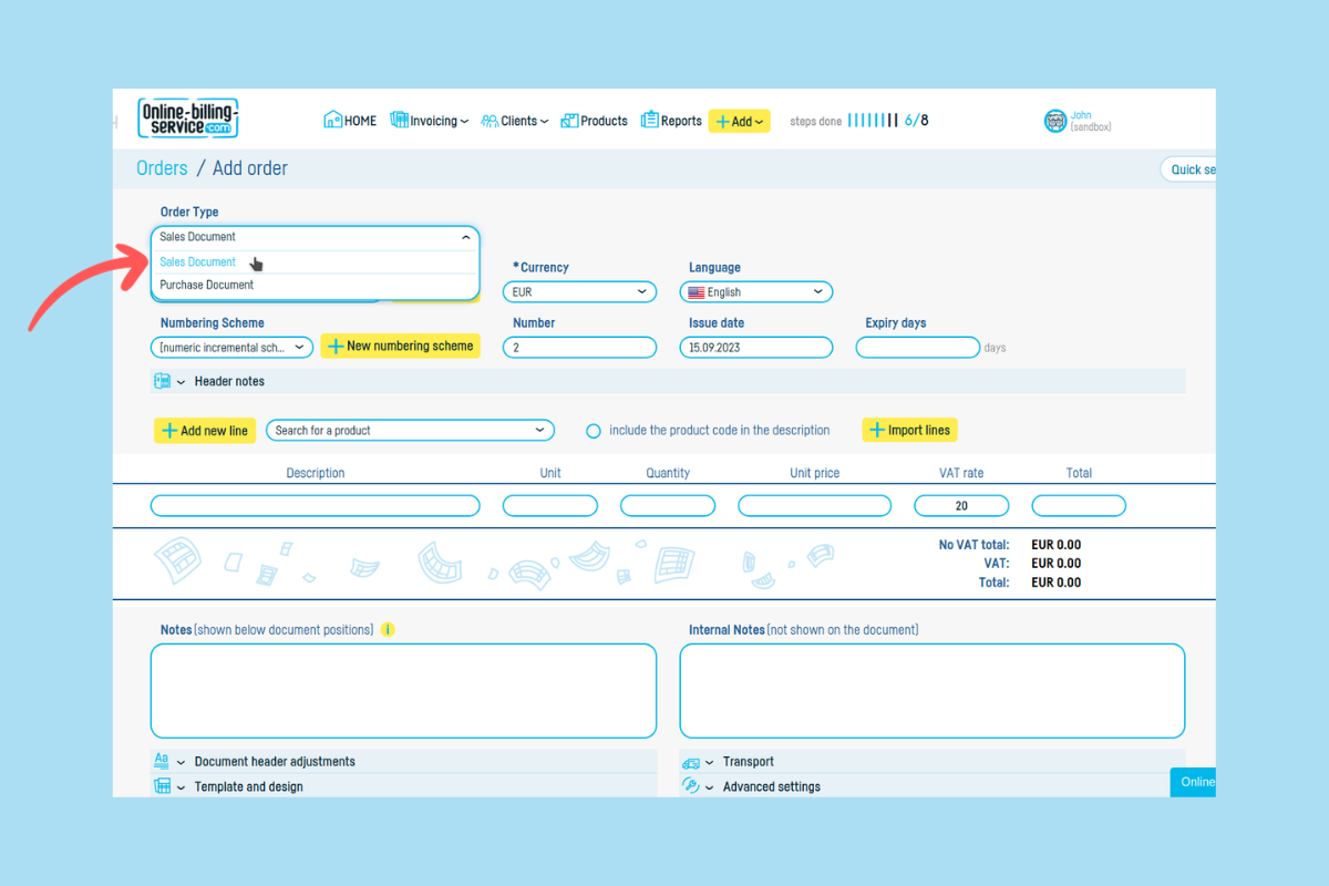 How to Add and Customize a Order - step 2