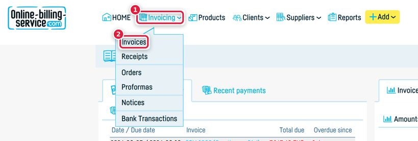 How do I send an invoice by e-mail? - step 1