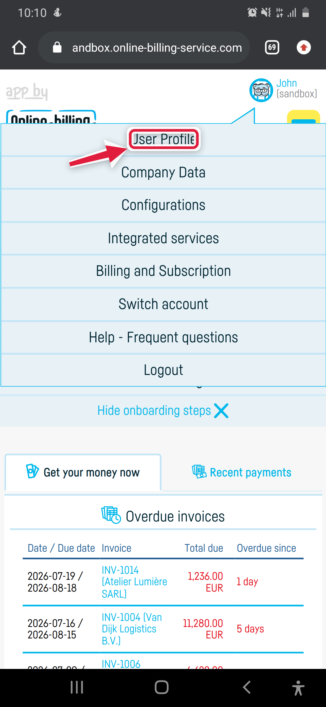 User interface layout setting - step 1