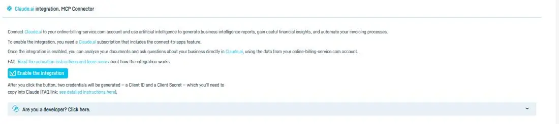How to connect Claude.ai to online-billing-service.com - step 2