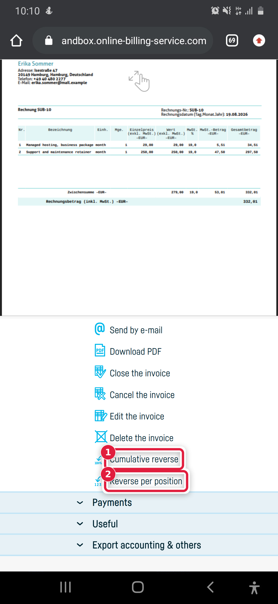 How do I reverse an invoice? - step 3