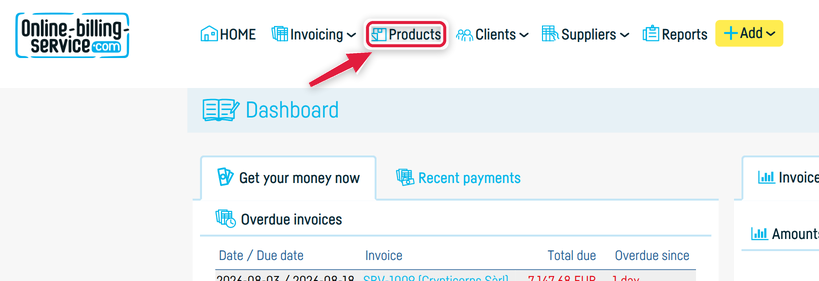 How do I add a new product / service? - step 1