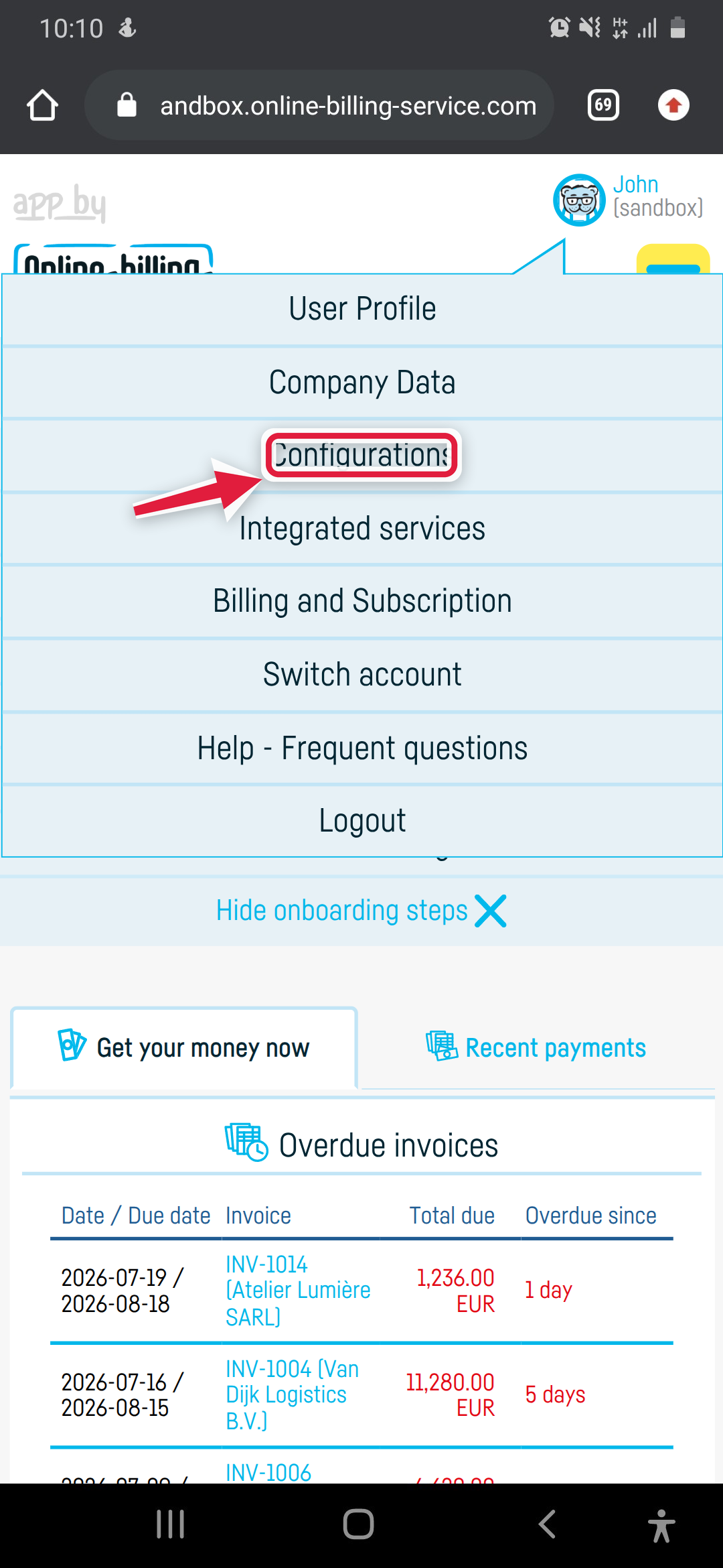 How do I change the appearance of an invoice? - step 1