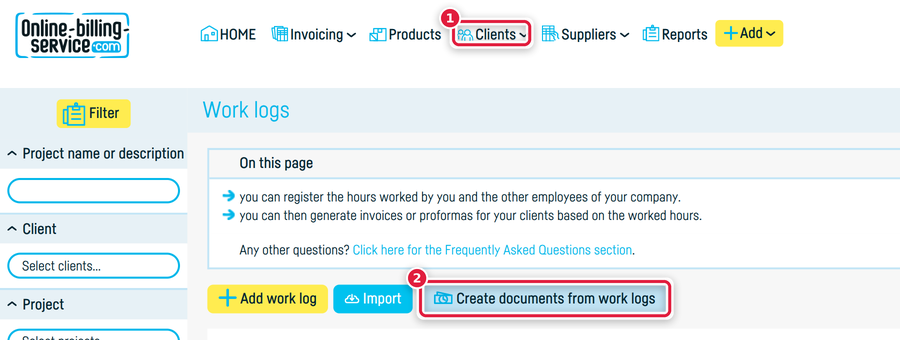 How do I invoice a work log? - step 1
