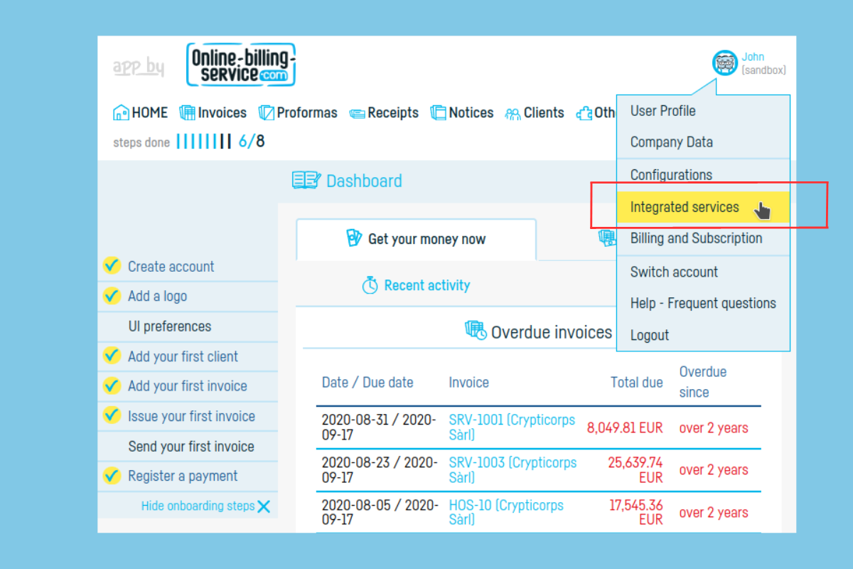 Stripe online billing integration