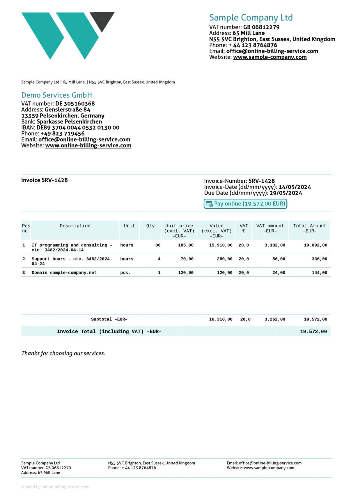 Online sample invoices, invoice templates