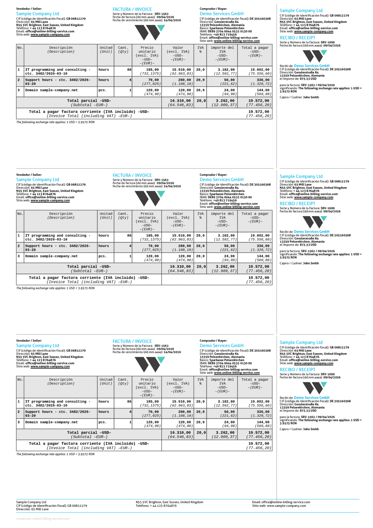 Online sample invoices, invoice templates