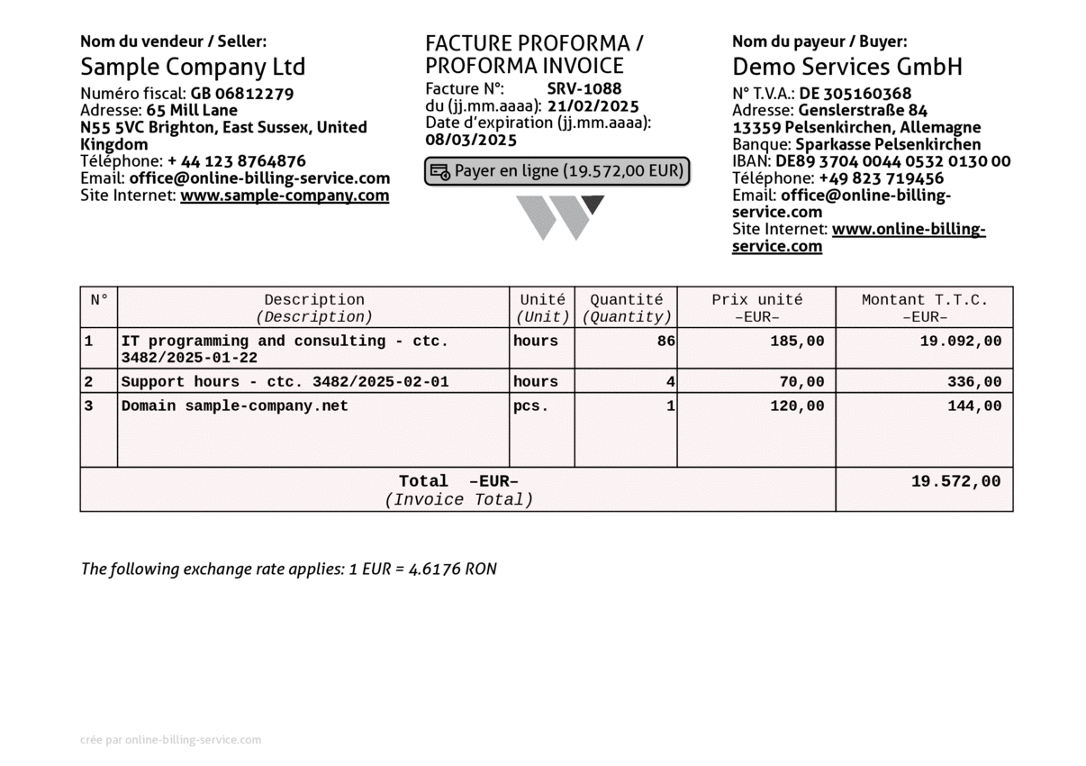 Proforma Invoice A5 EUR, Italian